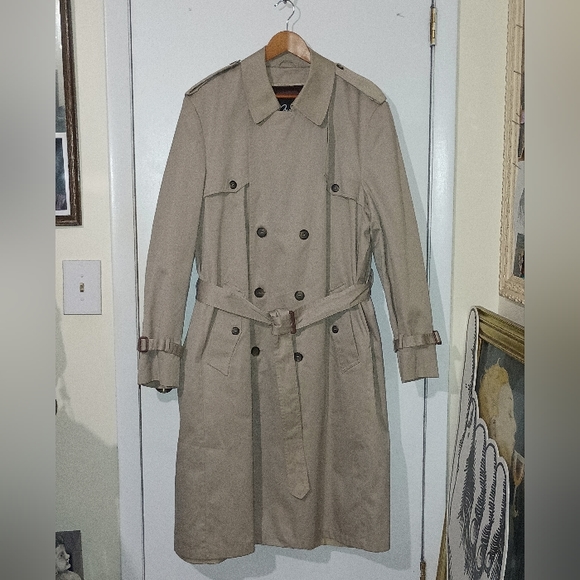 Trench Coat 48X TALL CERNIE VTG Double Breasted Belted Removable faux fur Liner - Picture 2 of 9
